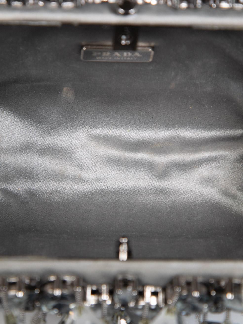 Prada Silver Satin Crystal Clutch 2
