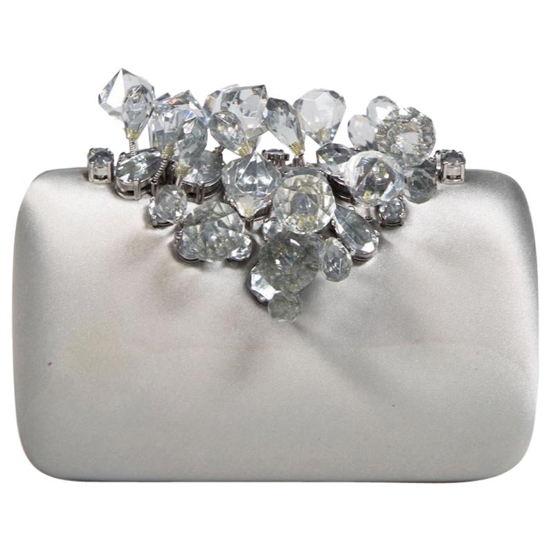 Prada Silver Satin Crystal Clutch