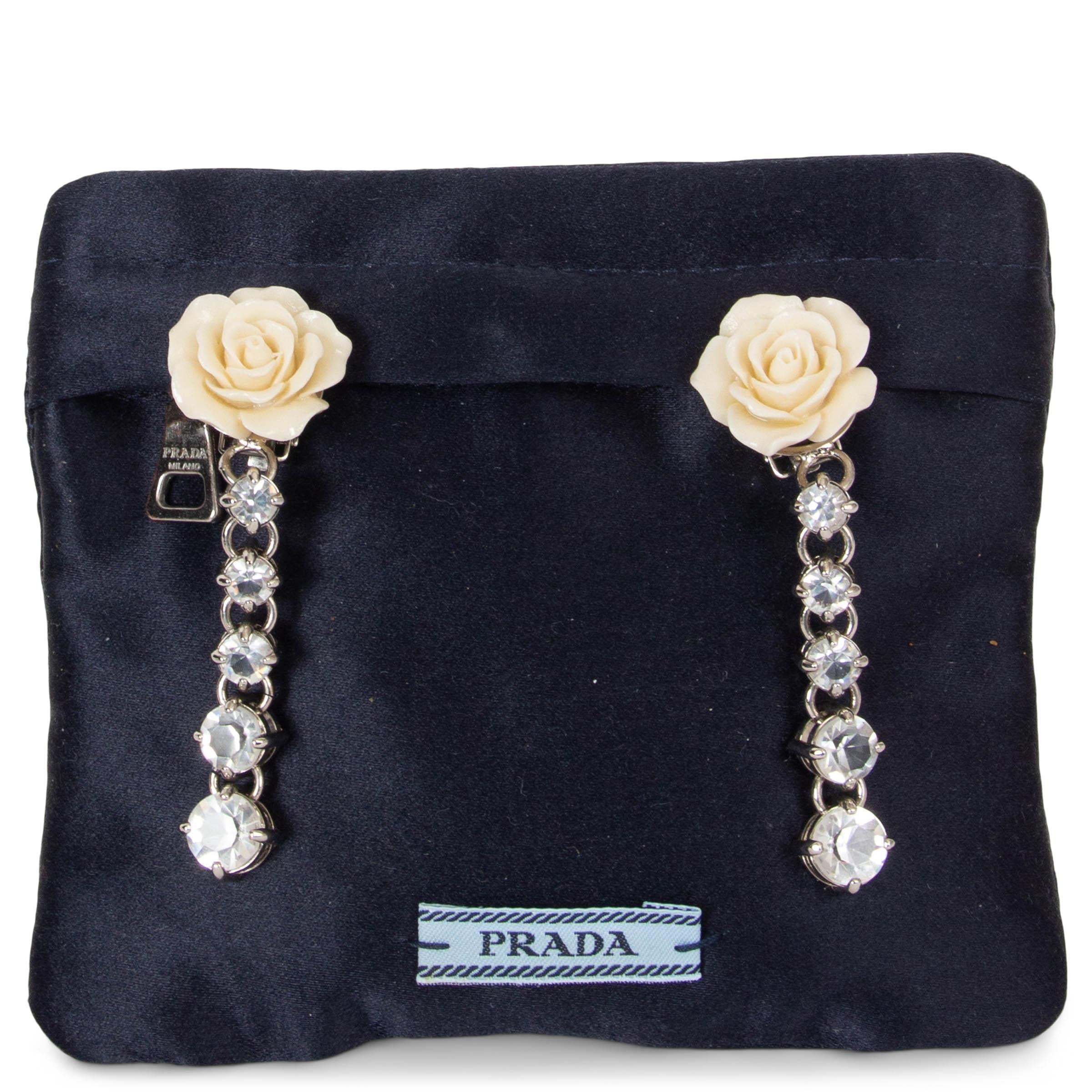 Women's PRADA silver-tone & cream ROSE CRYSTAL DROP Earrings