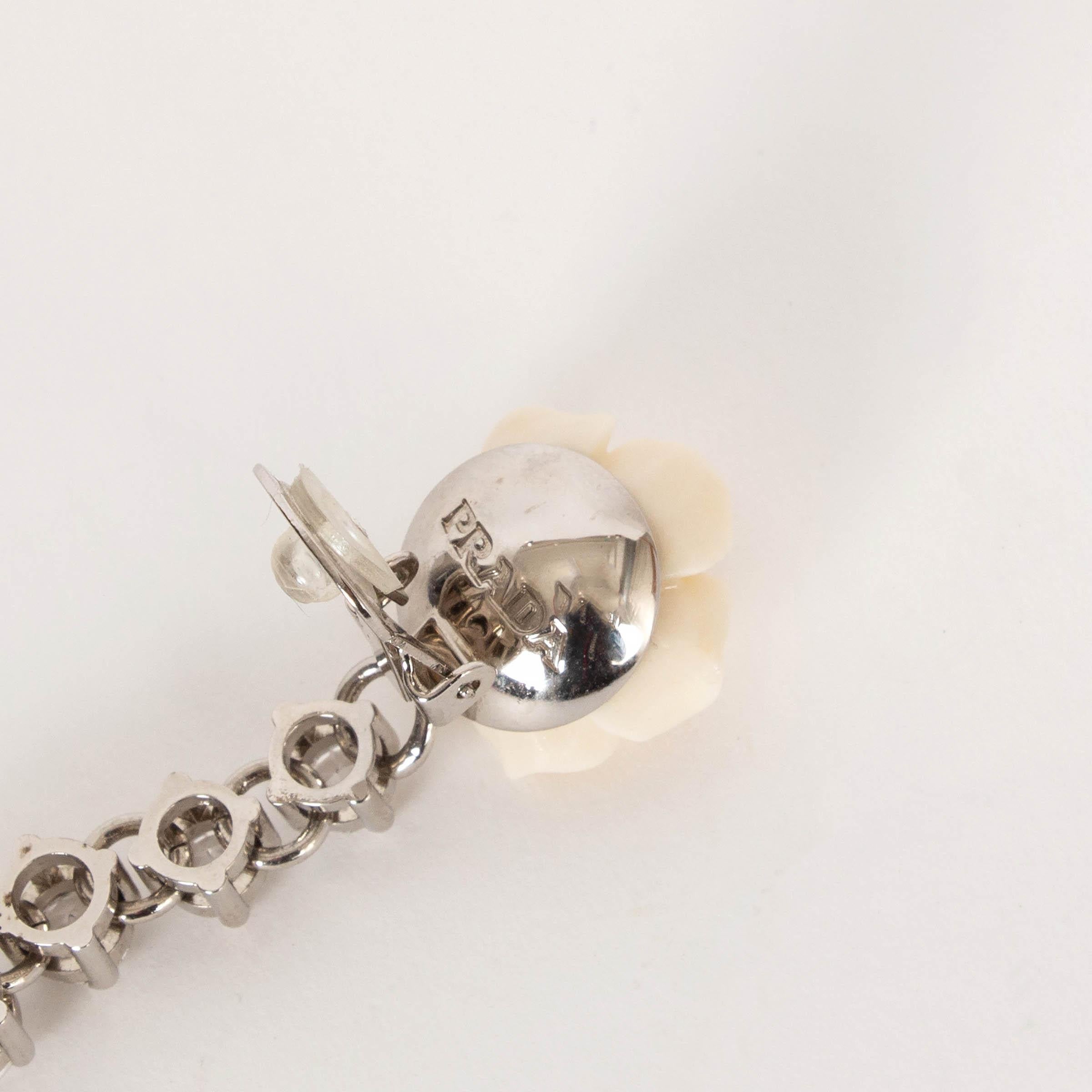 PRADA silver-tone & cream ROSE CRYSTAL DROP Earrings 1