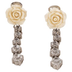 PRADA silver-tone & cream ROSE CRYSTAL DROP Earrings