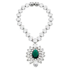 Prada Silver Tone Crystal Embellished Statement Necklace