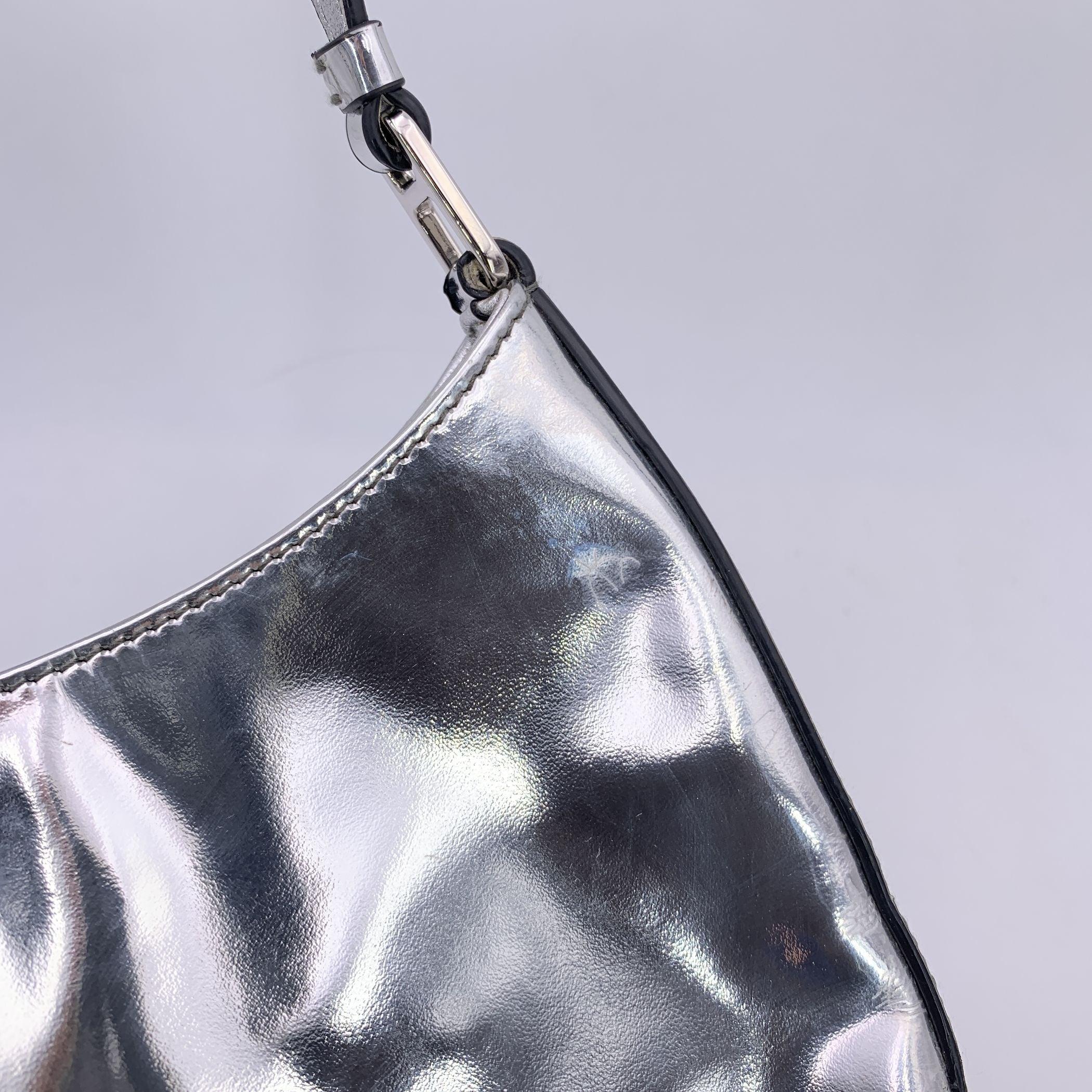 Prada Silver Tone Patent Leather Cleo Structured Shoulder Bag In Good Condition For Sale In Rome, Rome