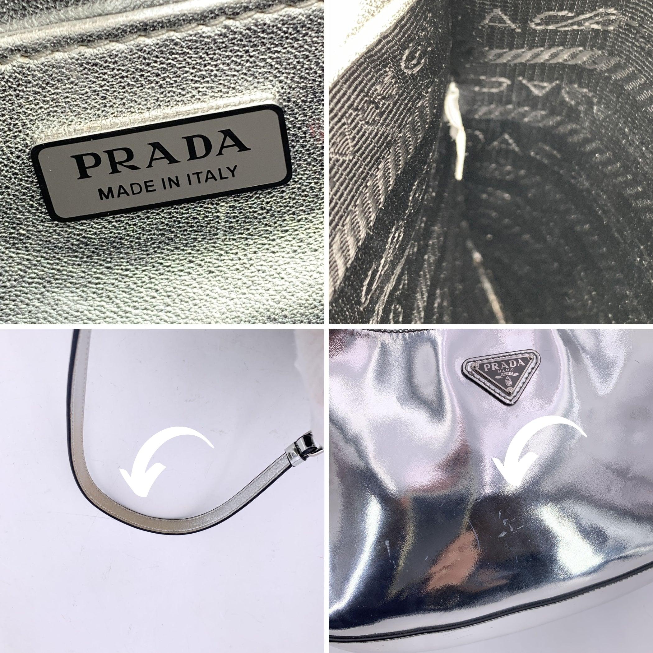 Prada Silver Tone Patent Leather Cleo Structured Shoulder Bag For Sale 1
