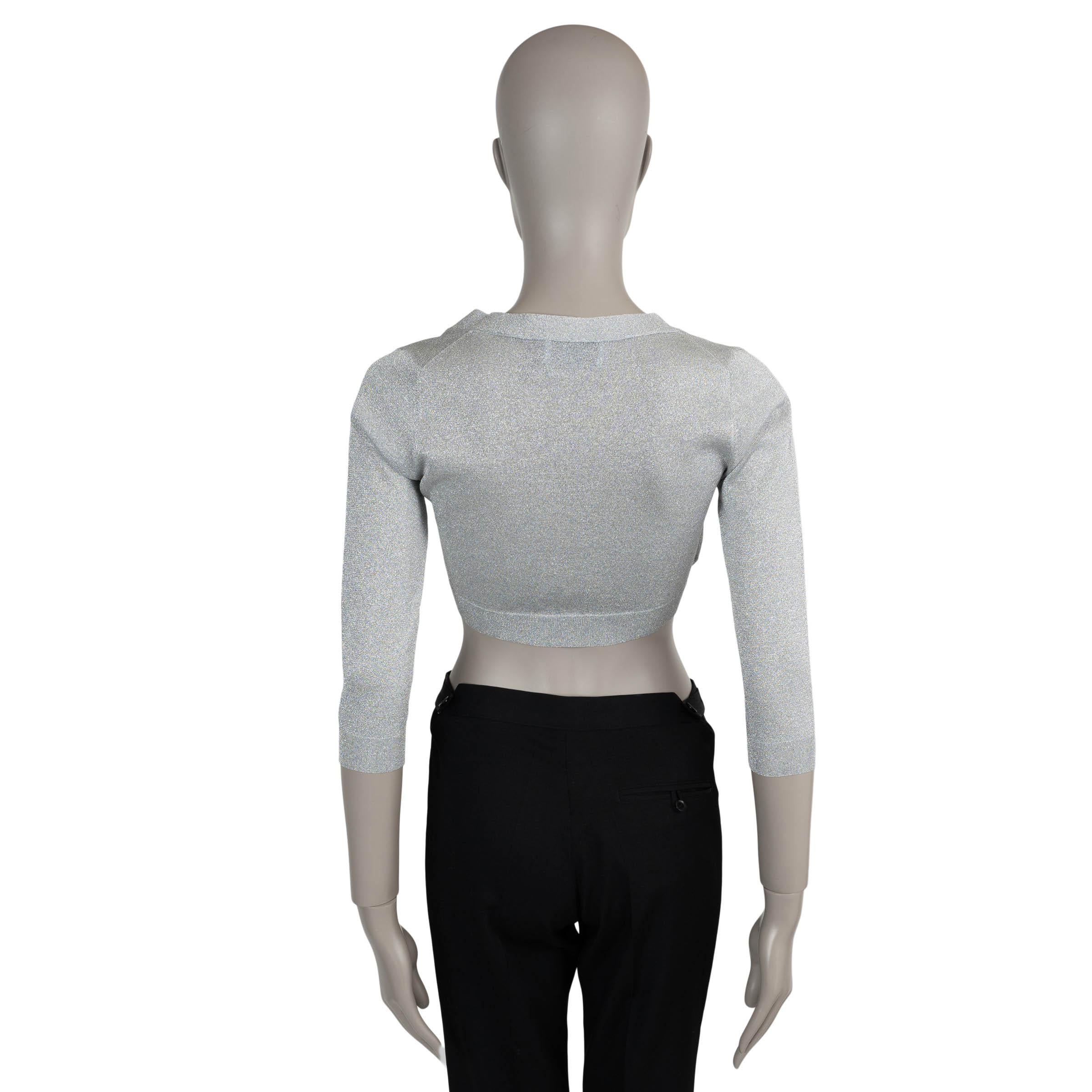 PRADA silberne Viskose 2021 CROPPED LUREX Knit  Strickjacke Pullover 40 S (Silber) im Angebot