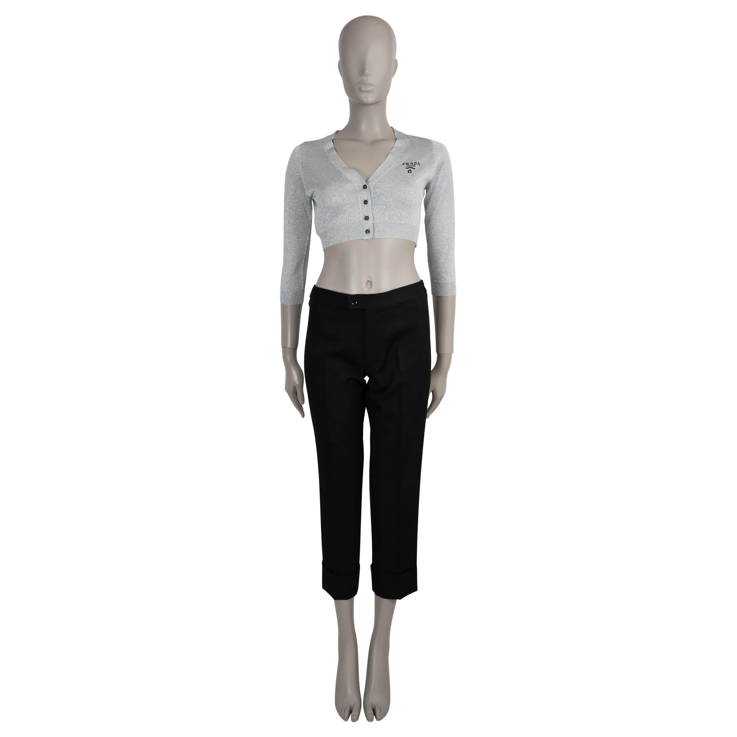 PRADA silberne Viskose 2021 CROPPED LUREX Knit  Strickjacke Pullover 40 S im Zustand „Hervorragend“ im Angebot in Zürich, CH