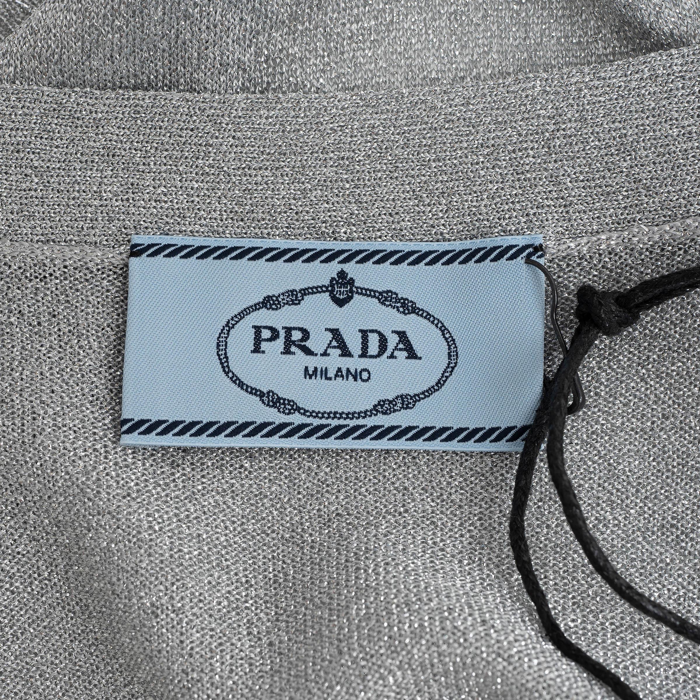 PRADA silberne Viskose 2021 CROPPED LUREX Knit  Strickjacke Pullover 40 S im Angebot 1