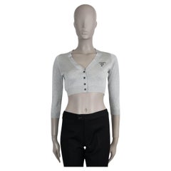 PRADA silver viscose 2021 CROPPED LUREX Knit  Cardigan Sweater 40 S