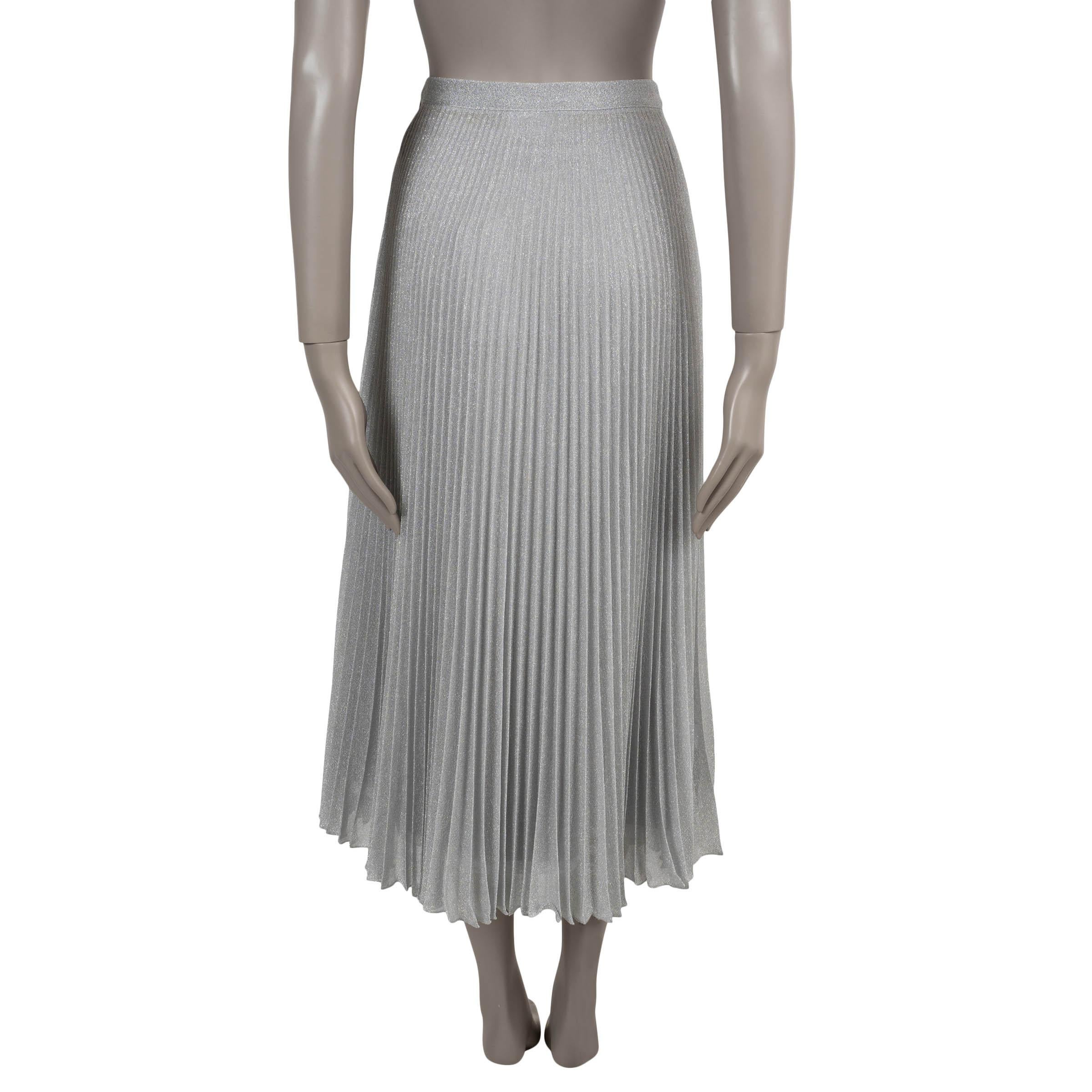 PRADA silver viscose 2021 PLISSE PLEATED MIDI Skirt 38 XS (Silber) im Angebot