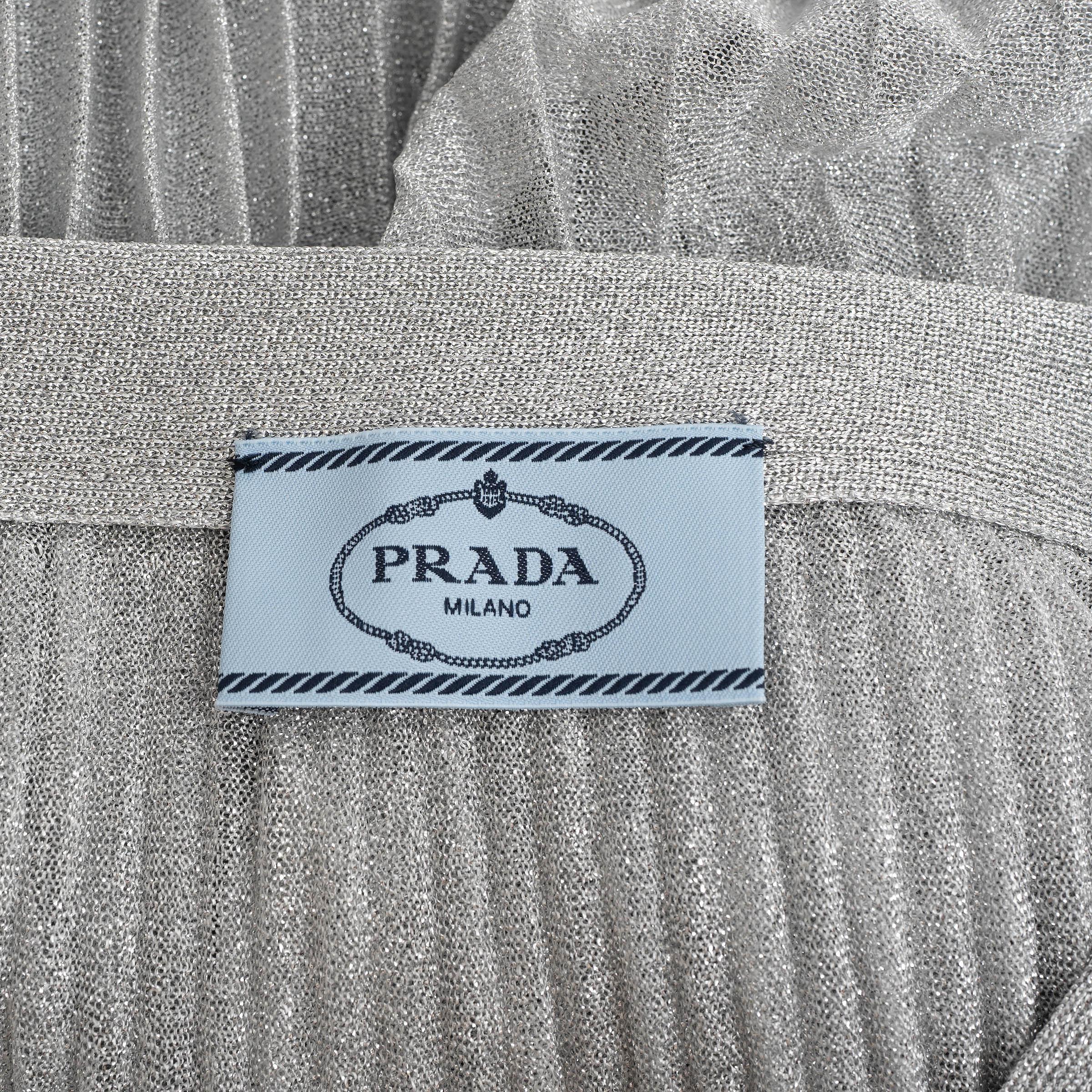 PRADA silver viscose 2021 PLISSE PLEATED MIDI Skirt 38 XS Damen im Angebot