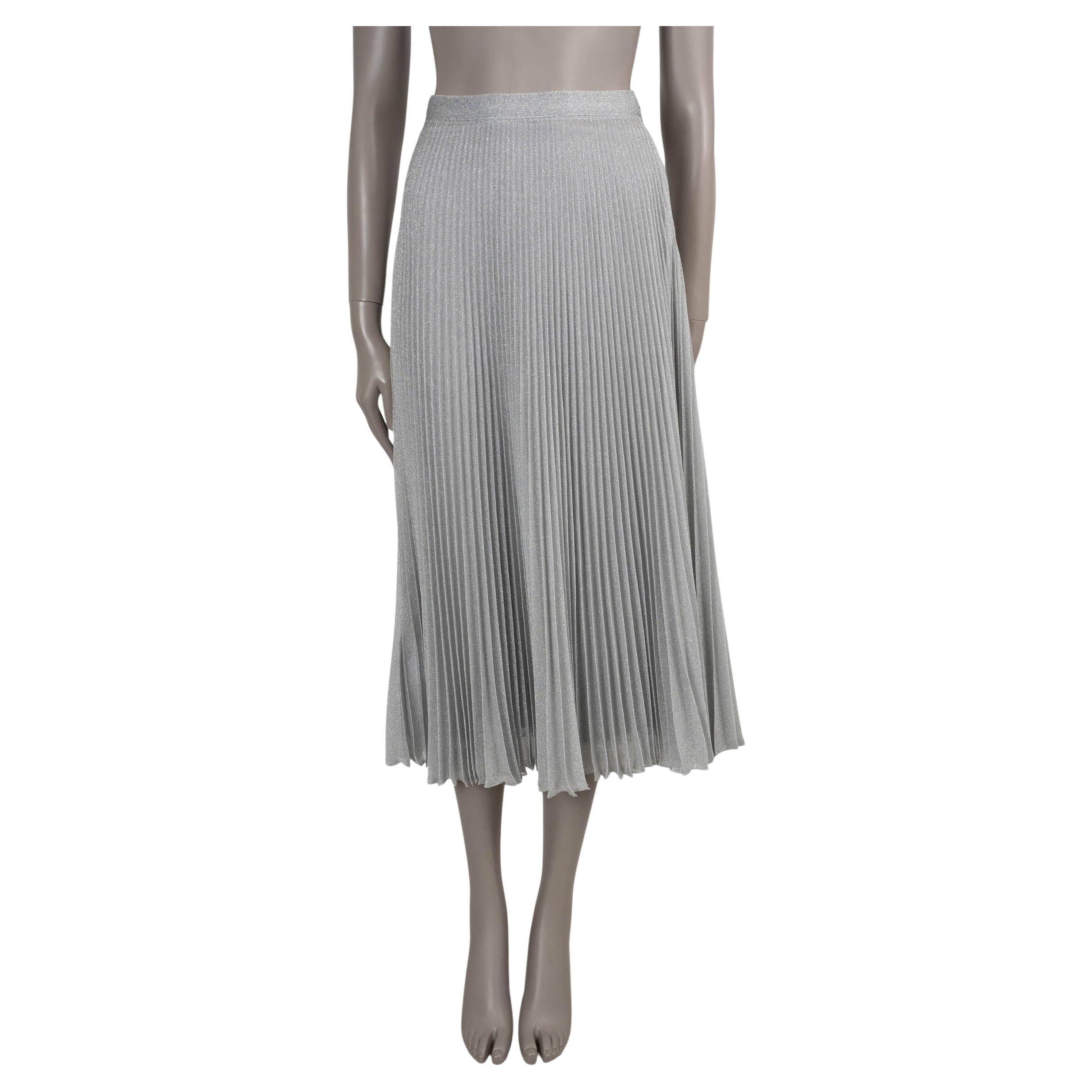 PRADA silver viscose 2021 PLISSE PLEATED MIDI Skirt 38 XS im Angebot