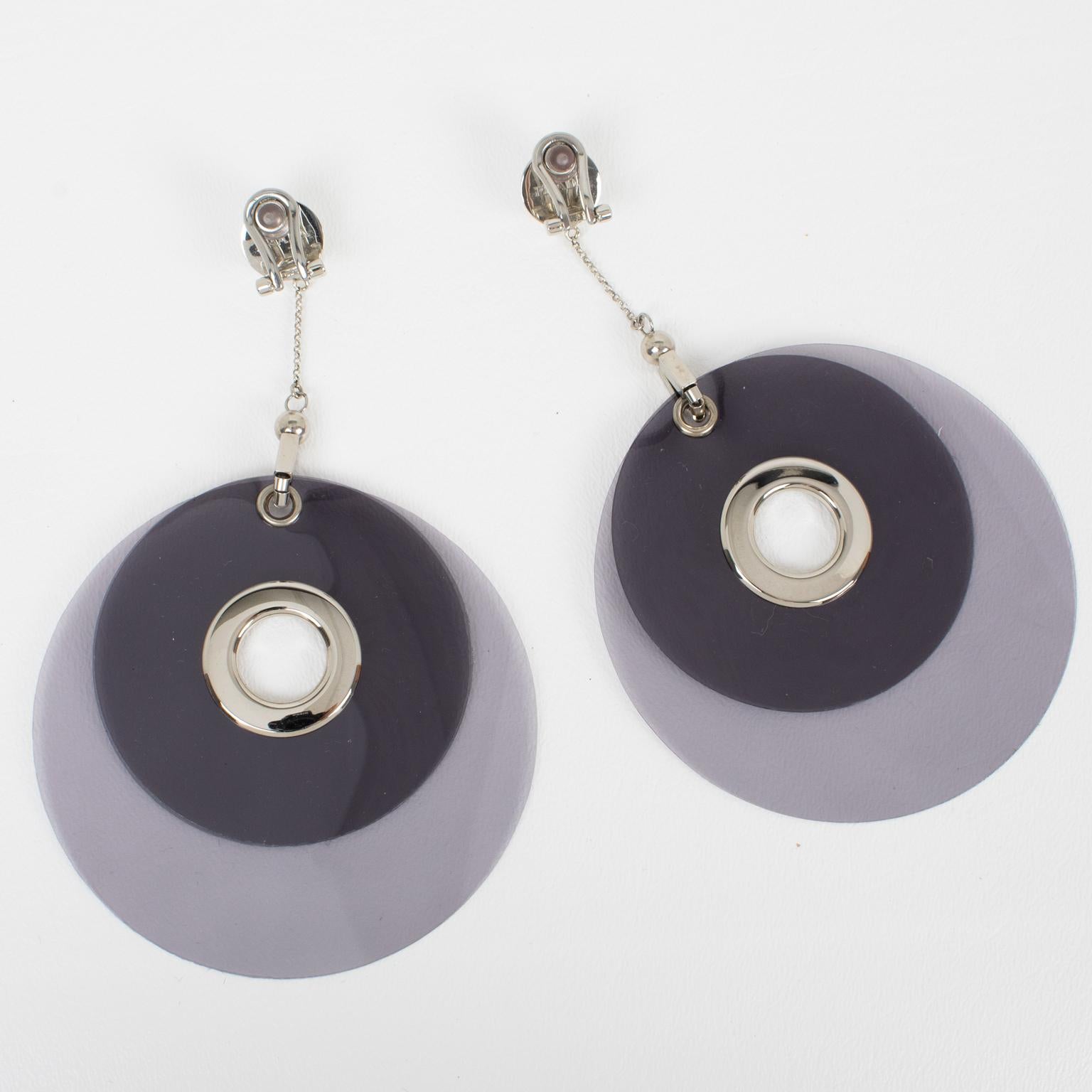 Women's or Men's Prada Silvery and Gray Extra-Wide Clip Earrings Runway SS 2016 Collection in Box For Sale