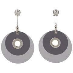 Prada Silvery and Gray Extra-Wide Clip Earrings Runway SS 2016 Collection in Box