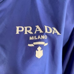 PRADA Size 0 Blue Polyamide Logo Windbreaker Jacket