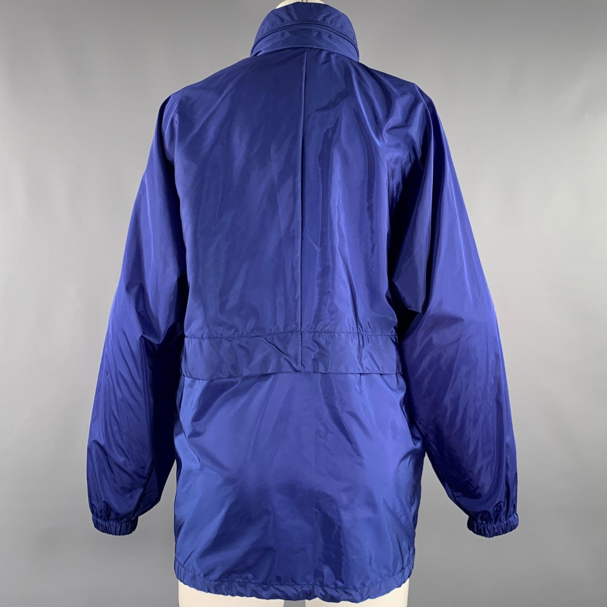 Women's PRADA Size 0 Blue Polyamide Logo Windbreaker Jacket For Sale