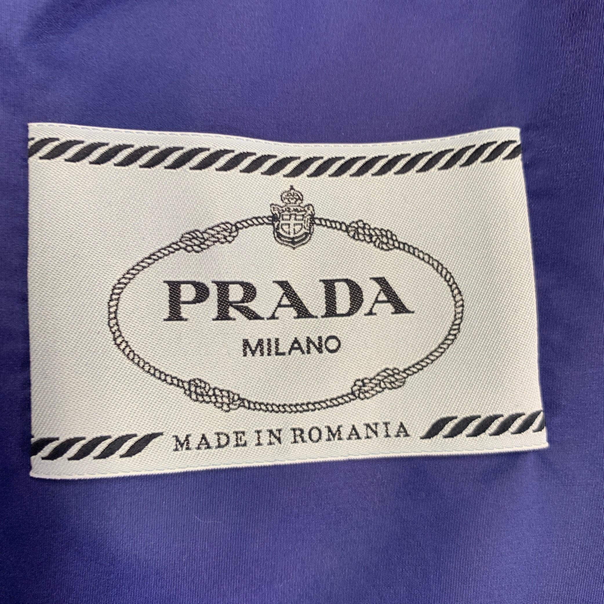 PRADA Size 0 Blue Polyamide Logo Windbreaker Jacket For Sale 2