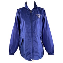 PRADA Size 0 Blue Polyamide Logo Windbreaker Jacket