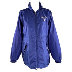 PRADA Size 0 Blue Polyamide Logo Windbreaker Jacket
