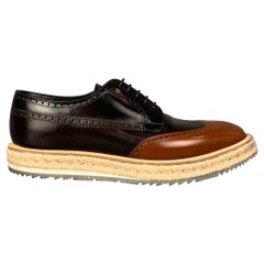 PRADA Size 10 Black & Brown Color Block Leather Wingtip Lace Up Shoes