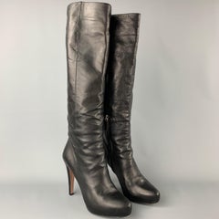 PRADA Size 10 Black Leather Knee High Boots