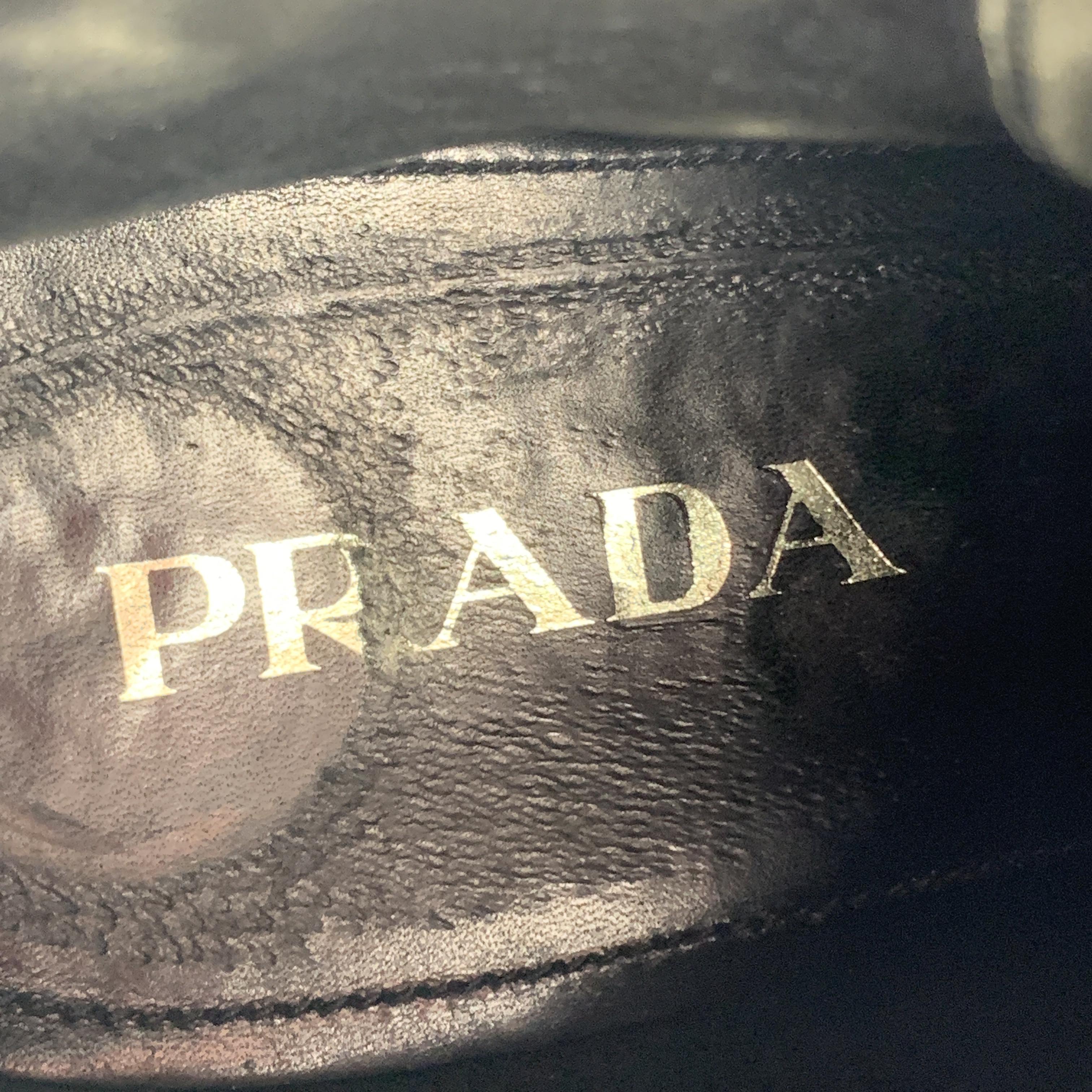 PRADA Size 10 Black Leather Lace Up & Belt Strap Hiking Boots 2