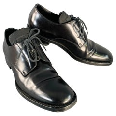 PRADA Size 10 Black Leather Nylon Derby Lace-Up Shoes
