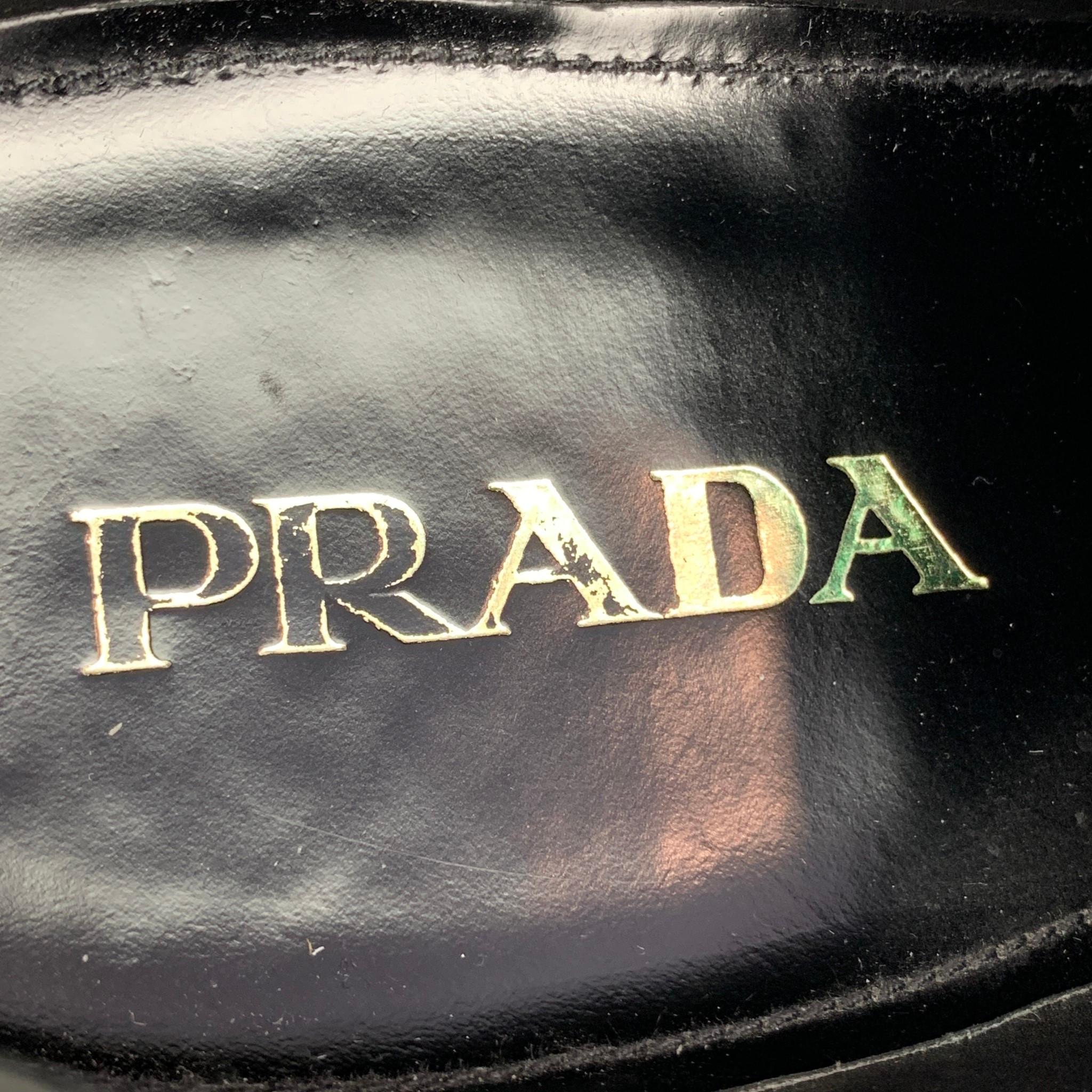 PRADA Size 10 Black Perforated Leather Platform Lace Up Shoes 2