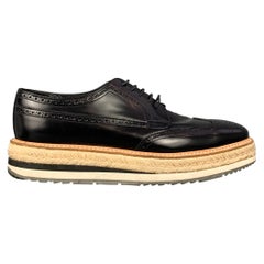 PRADA Size 10 Black Perforated Leather Platform Lace Up Shoes