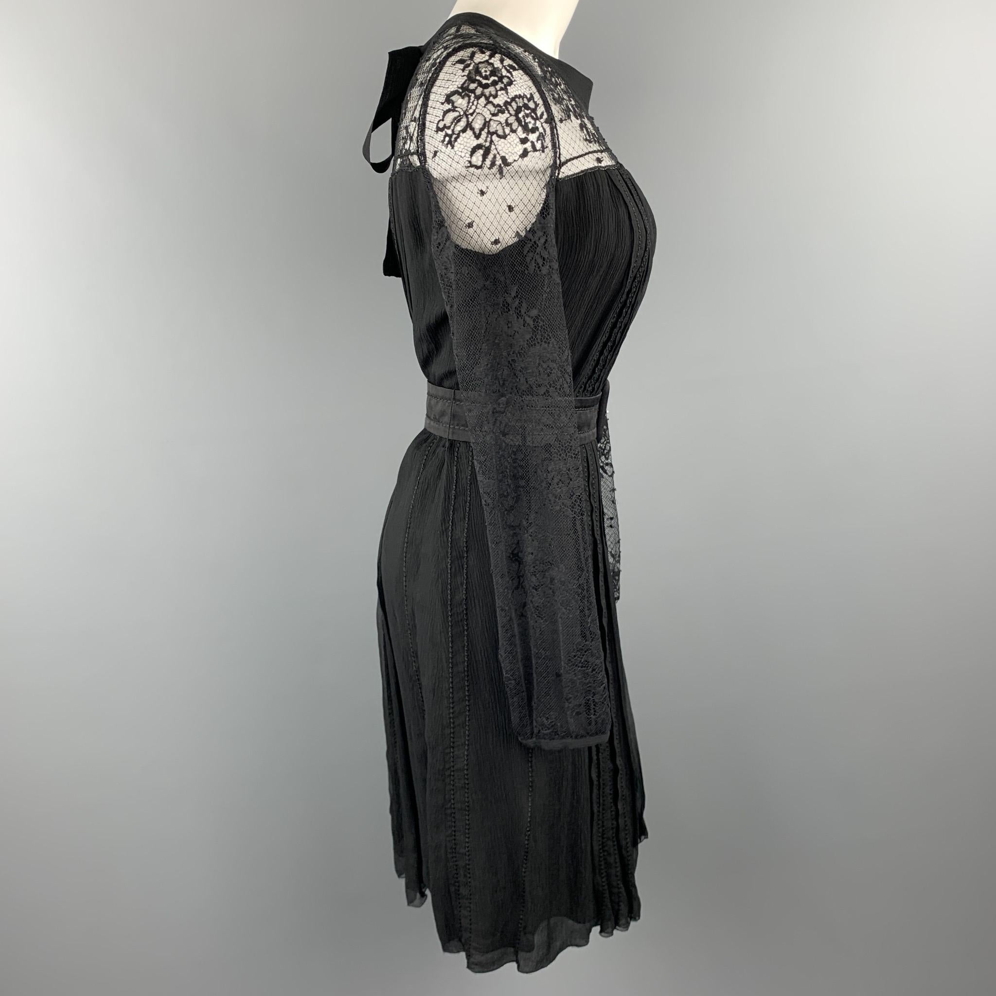 black lace pleated dress