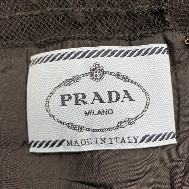 PRADA Size 10 Black Pleated Silk Lace Top Long Sleeve Cocktail Dress For Sale 4