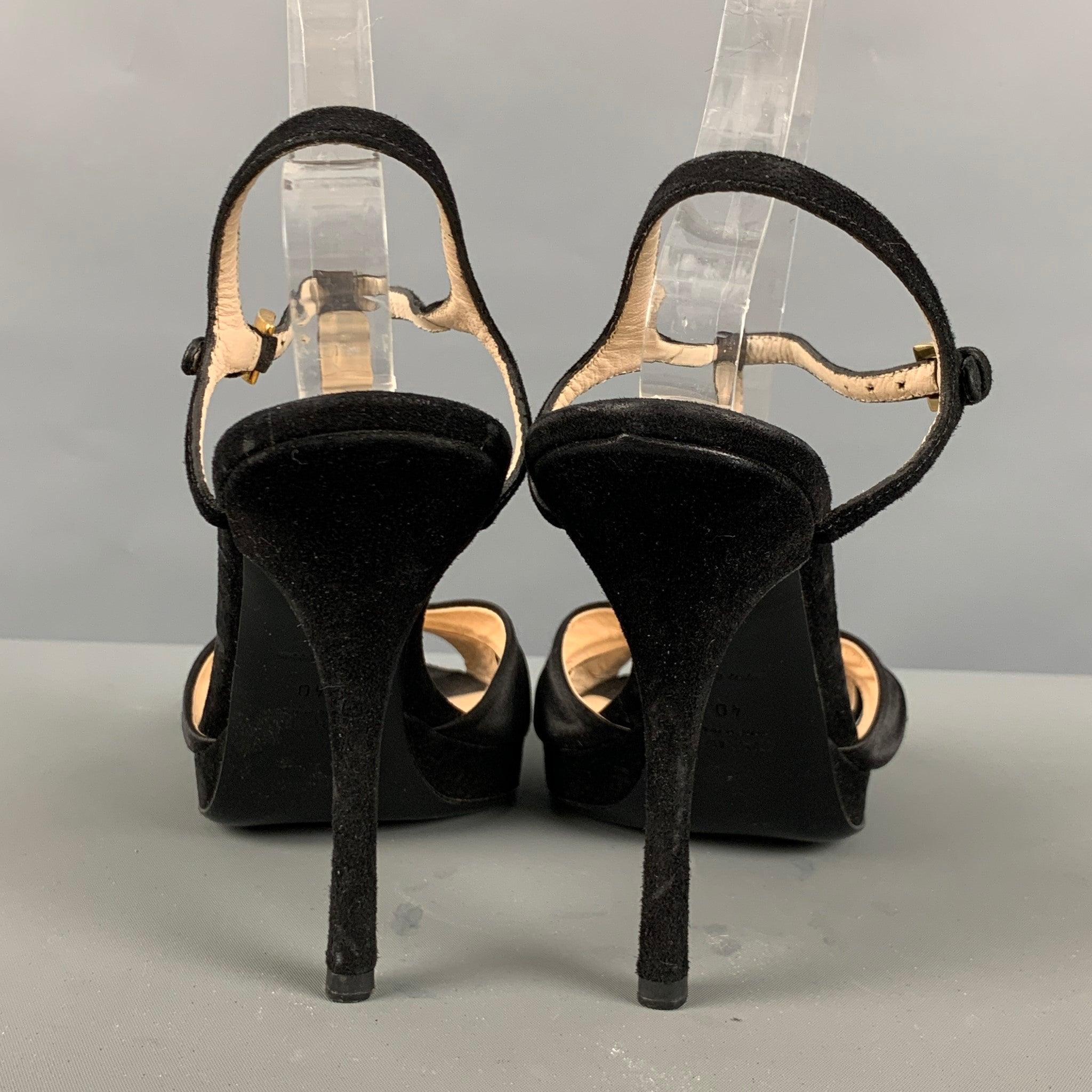 PRADA Size 10 Black Silk Suede Platform Sandals In Good Condition For Sale In San Francisco, CA
