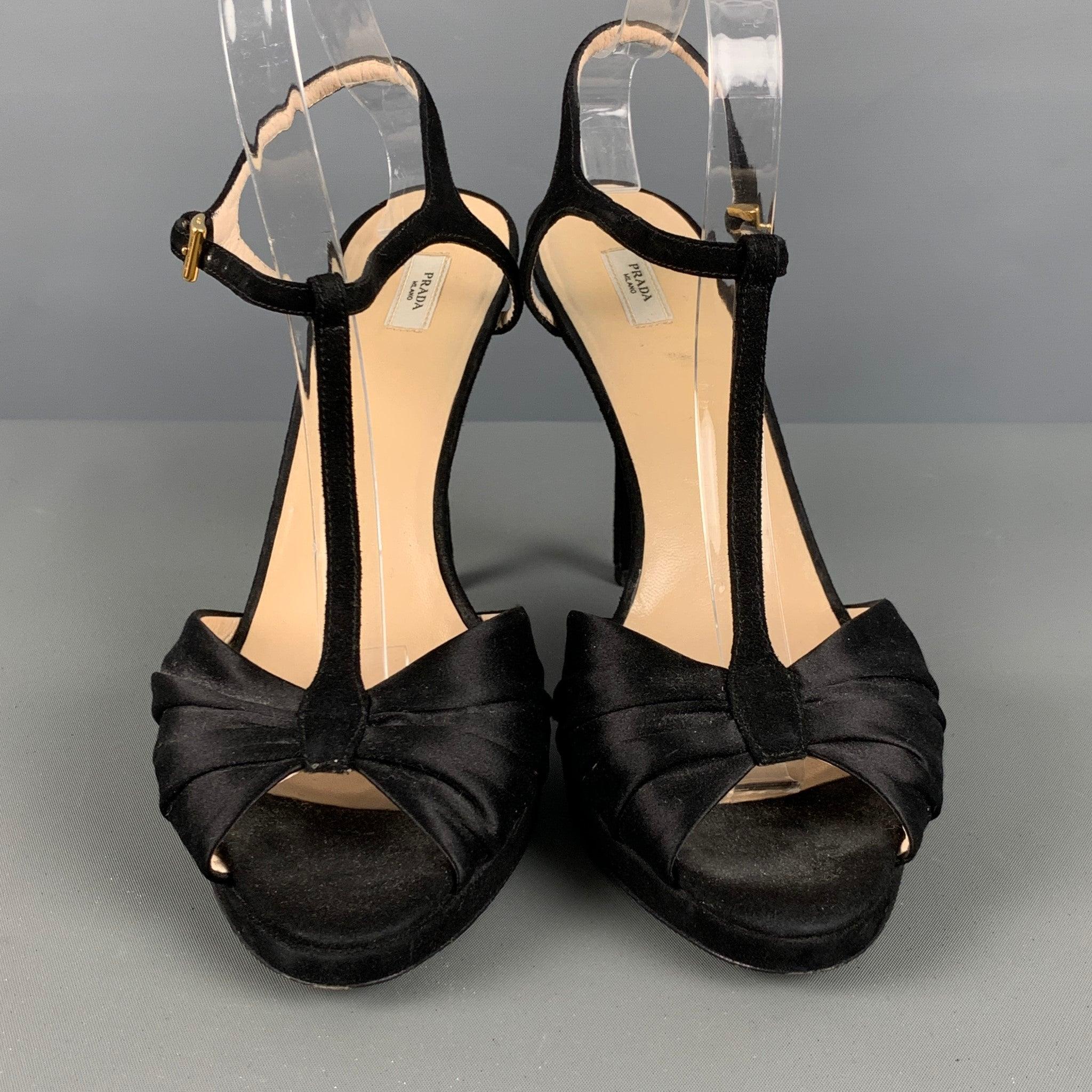 Women's PRADA Size 10 Black Silk Suede Platform Sandals