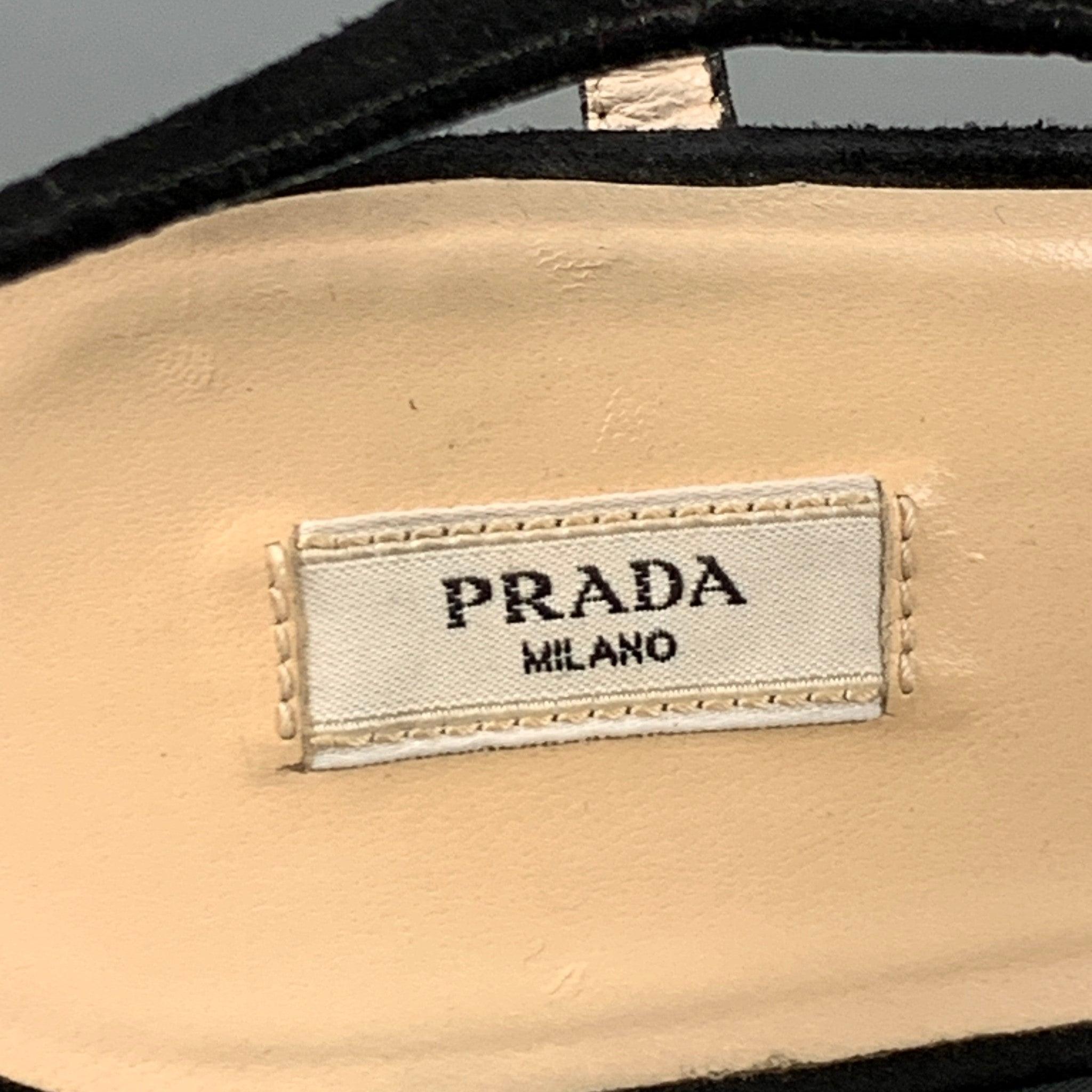 PRADA Size 10 Black Silk Suede Platform Sandals For Sale 3