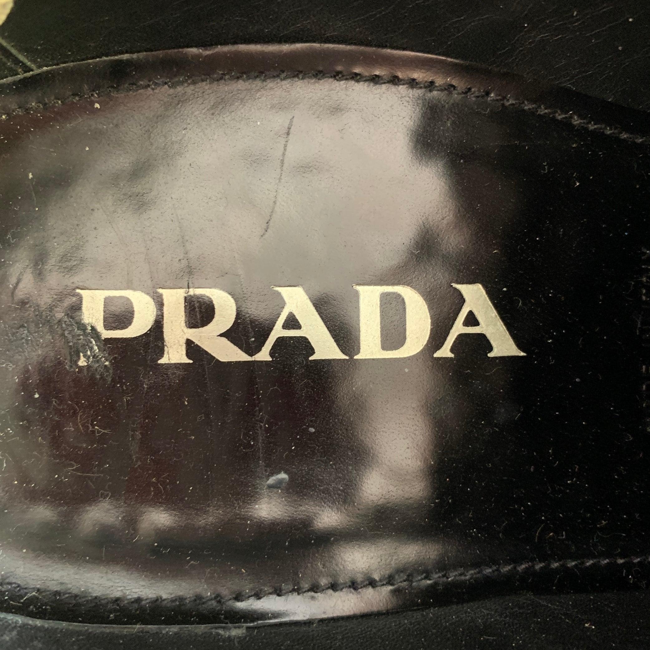 PRADA Size 10 Black Silver Studded Leather Cap Toe Lace Up Shoes For Sale 3