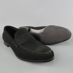 PRADA Size 10 Black Solid Suede Slip On Penny Loafers