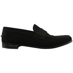 Used PRADA Size 10 Black Solid Suede Slip On Penny Loafers