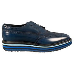 PRADA Size 10 Blue Black Perforated Leather Platform Lace Up Shoes