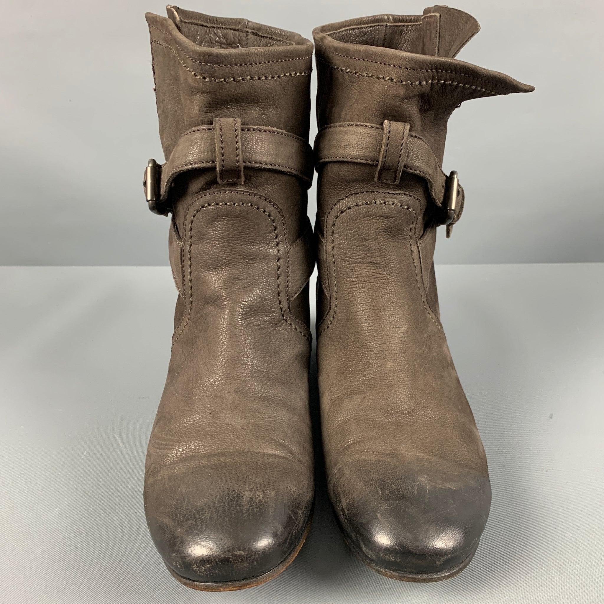 Women's PRADA Size 10 Brown Leather Ankle Strap Boots For Sale