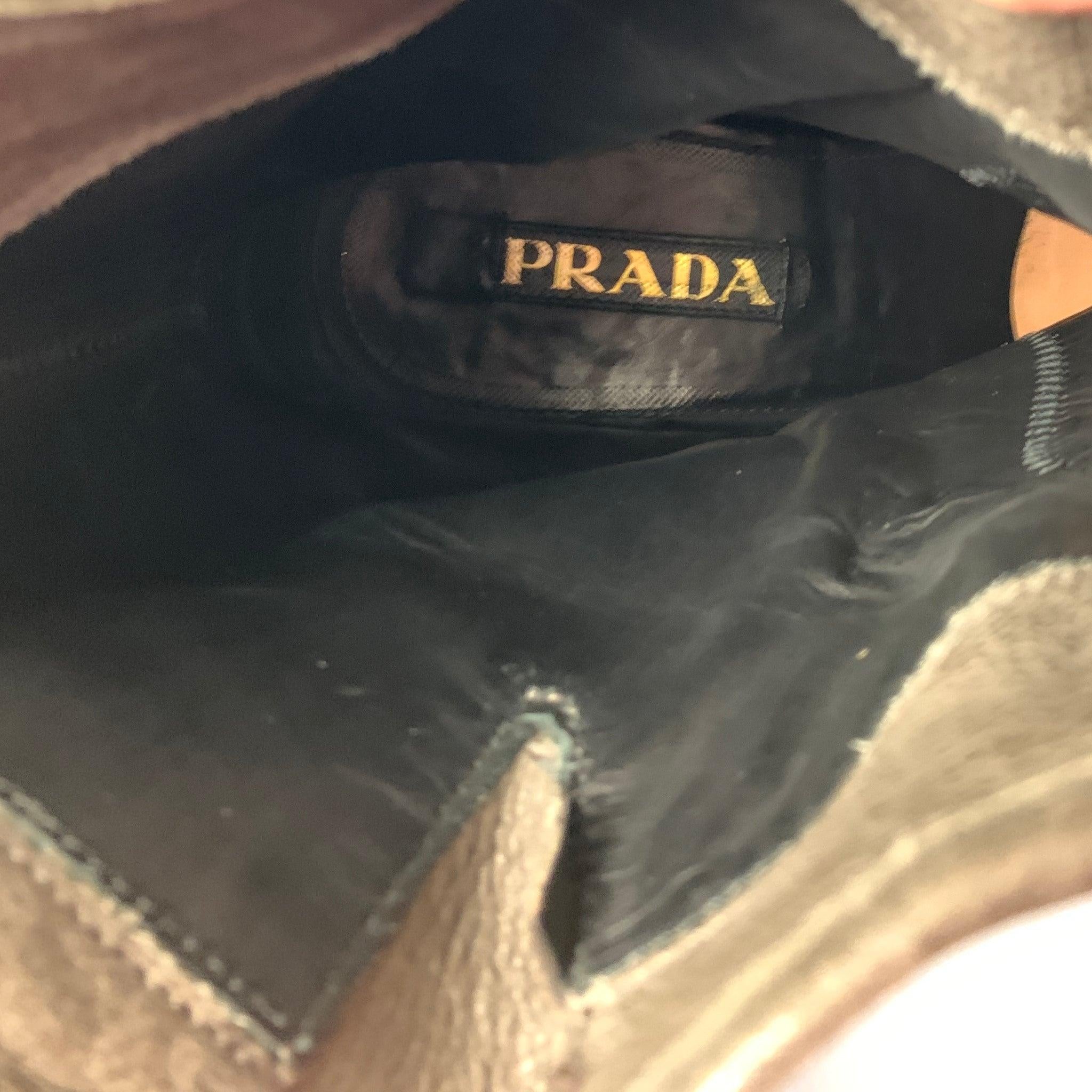 PRADA Size 10 Brown Leather Ankle Strap Boots For Sale 3