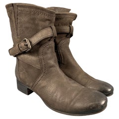 PRADA Size 10 Brown Leather Ankle Strap Boots
