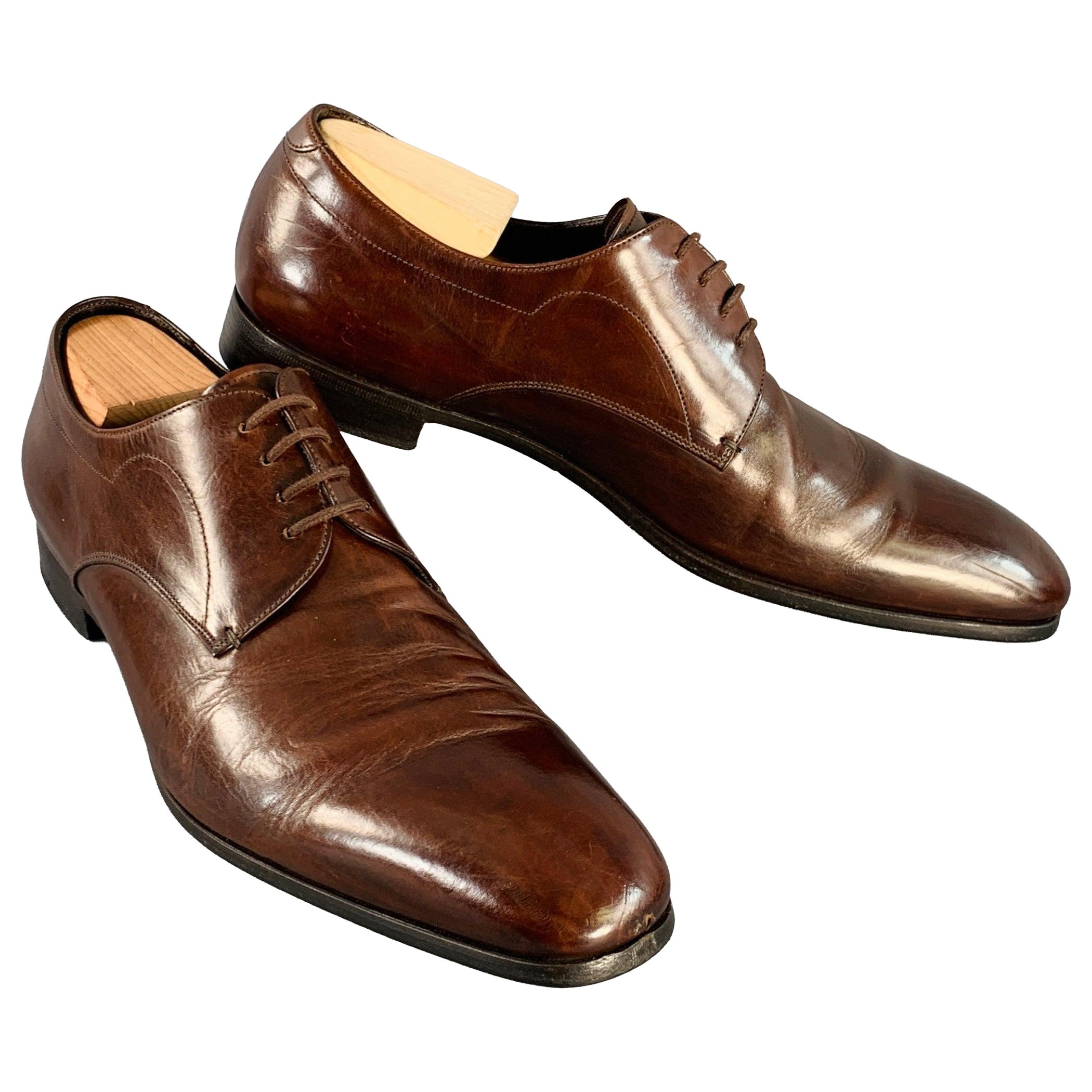 PRADA Size 10 Brown Leather Derby Lace-Up Shoes