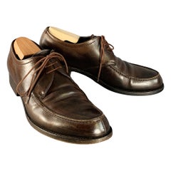 PRADA Size 10 Brown Leather Derby Split Toe Lace-Up Shoes