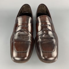 PRADA Size 10 Brown Perforated Patent Leather Penny Loafers