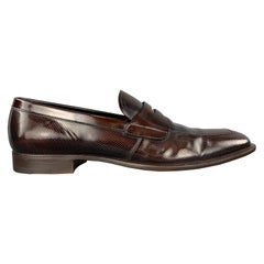 PRADA Size 10 Brown Perforated Patent Leather Penny Loafers