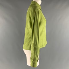 PRADA Size 10 Green Silk Long Sleeve Dress Top