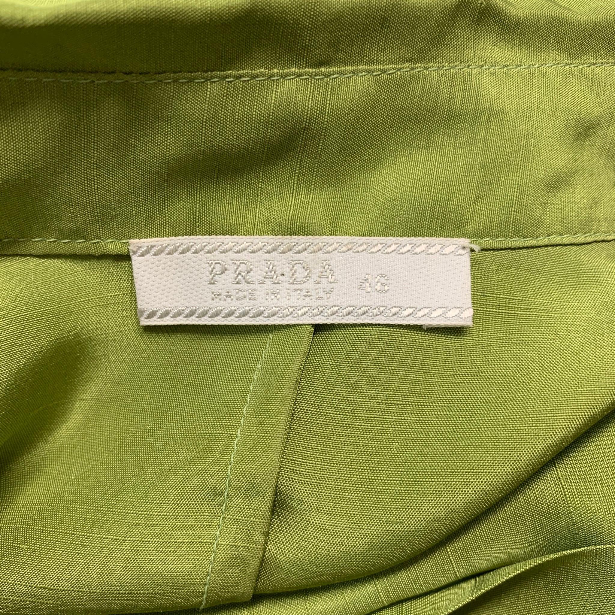 PRADA Size 10 Green Silk Long Sleeve Dress Top For Sale 4