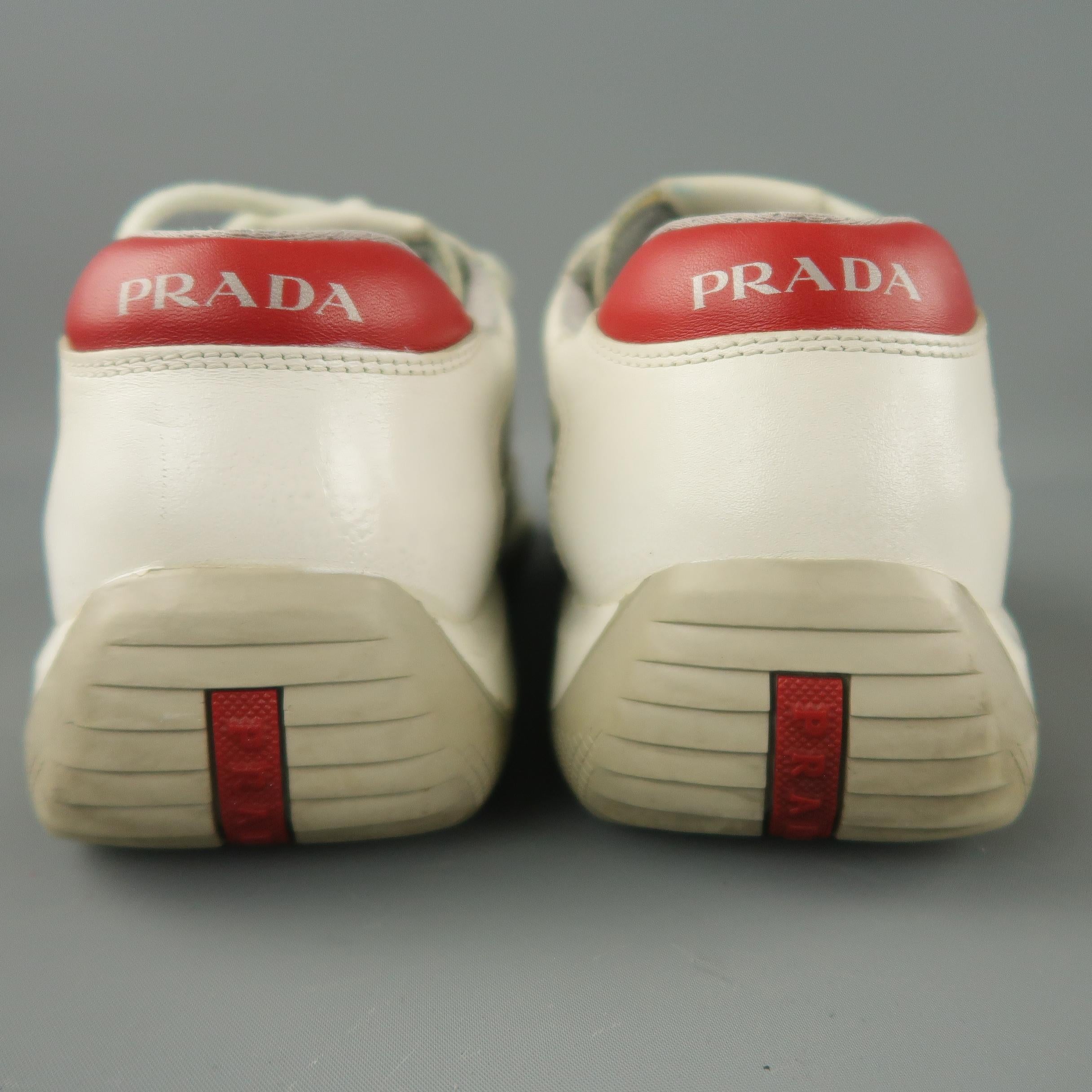  PRADA Size 10 Off White Solid Leather Lace Up Sneakers 2
