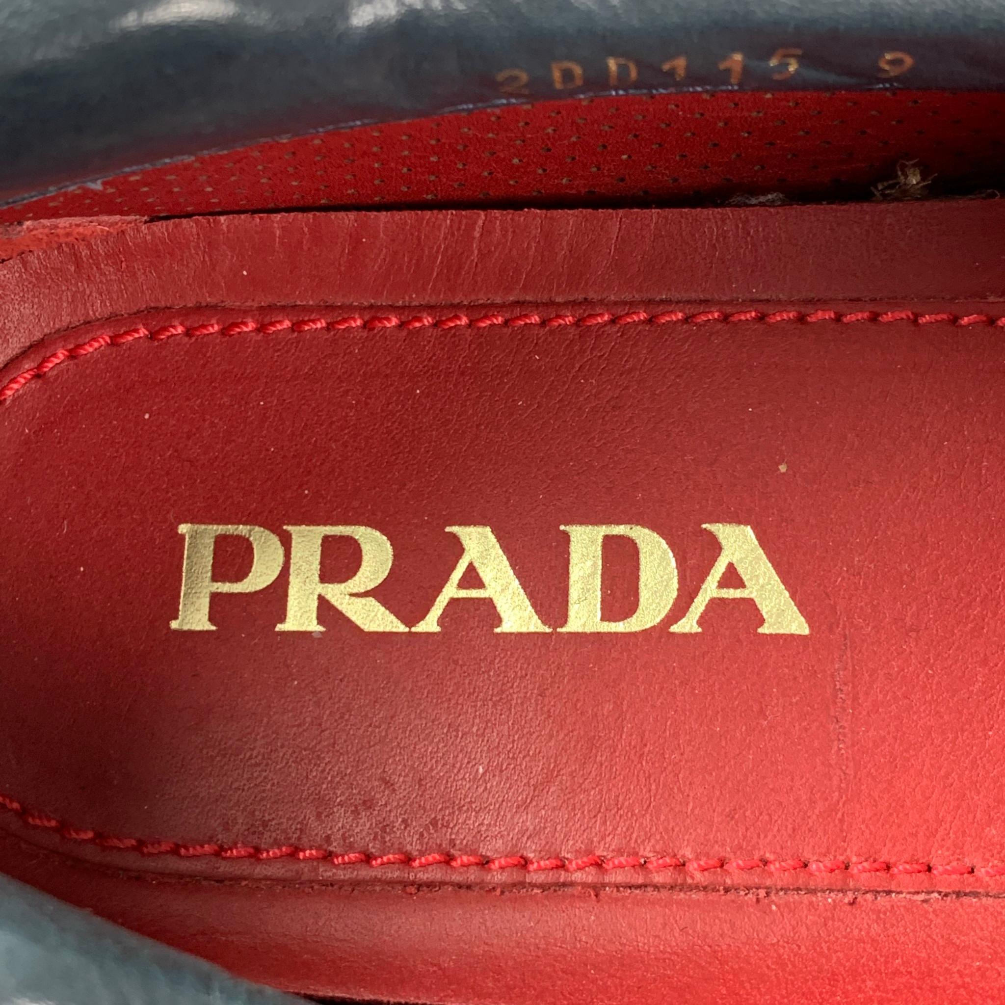 PRADA Size 10 Red Perforated Leather Square Toe Loafers 4