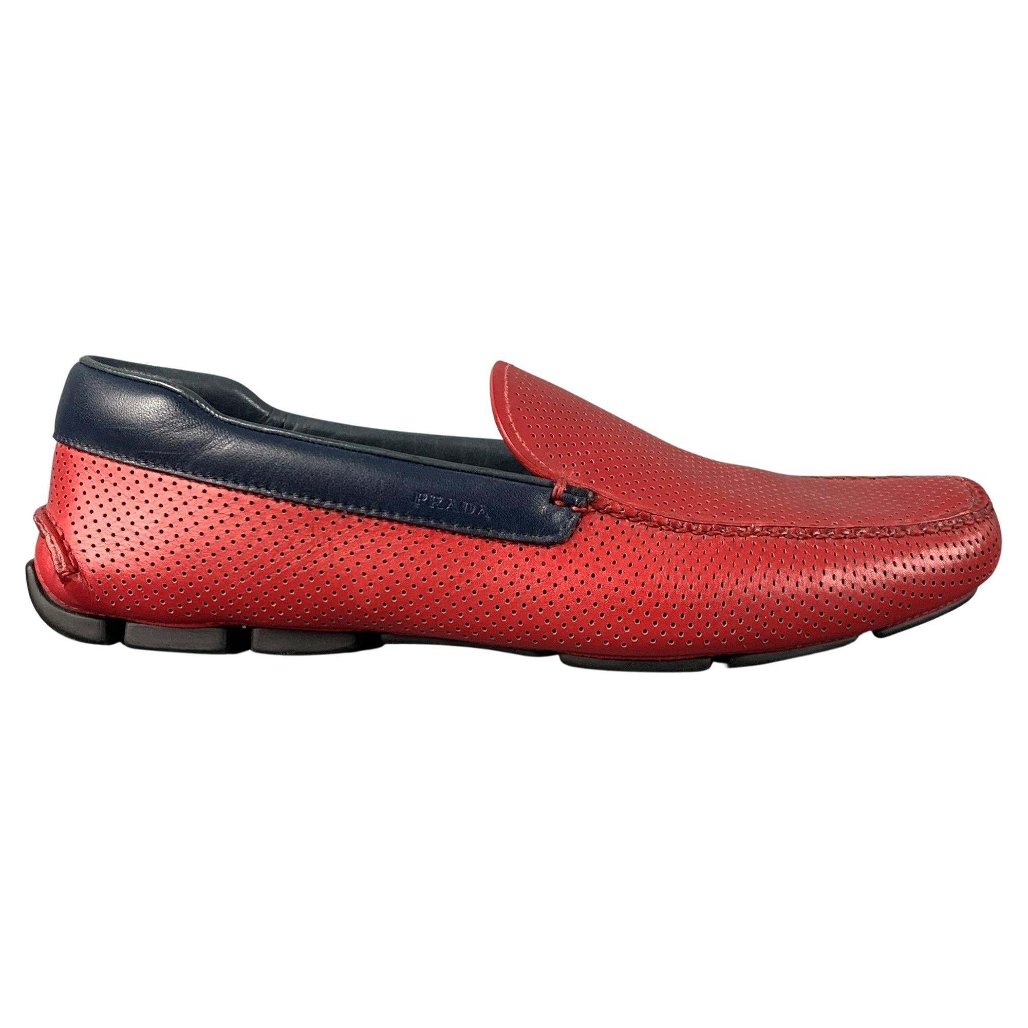 uitspraak Literatuur crisis PRADA Size 10 Red Perforated Leather Square Toe Loafers For Sale at 1stDibs