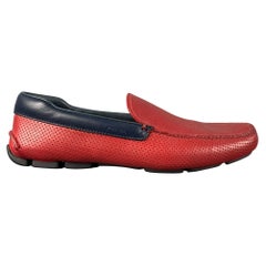 PRADA Size 10 Red Perforated Leather Square Toe Loafers